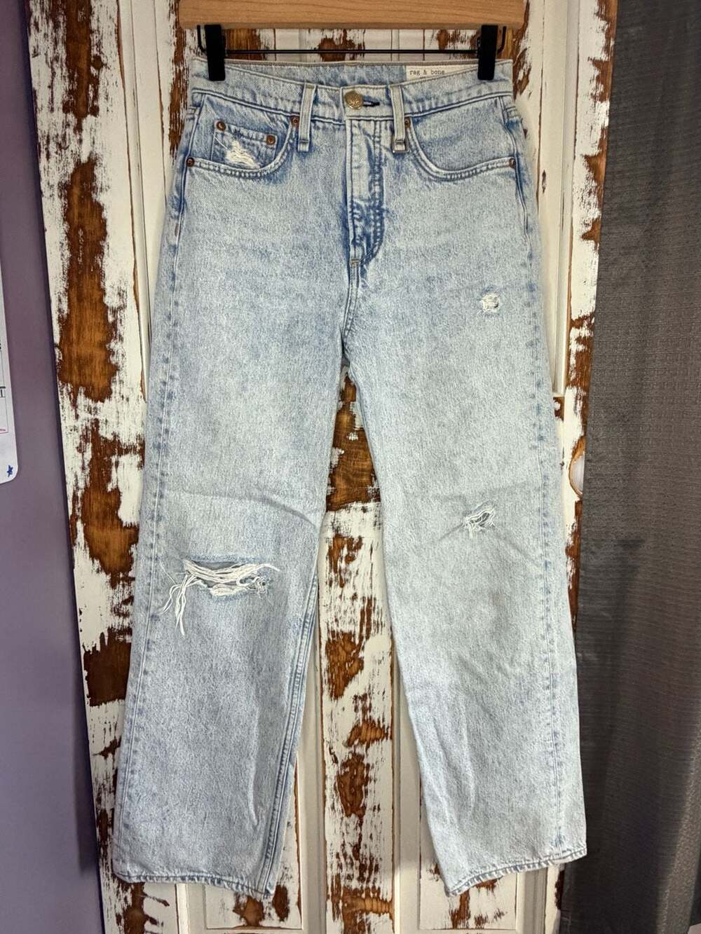 Rag & Bone Straight Leg Jeans New Girl Distressed Light Wash High Rise Size 24